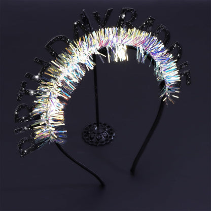 Birthday Baddie Glitter Headband and Sash Set, Black with Iridescent Tinsel, Birthday Party Accessories