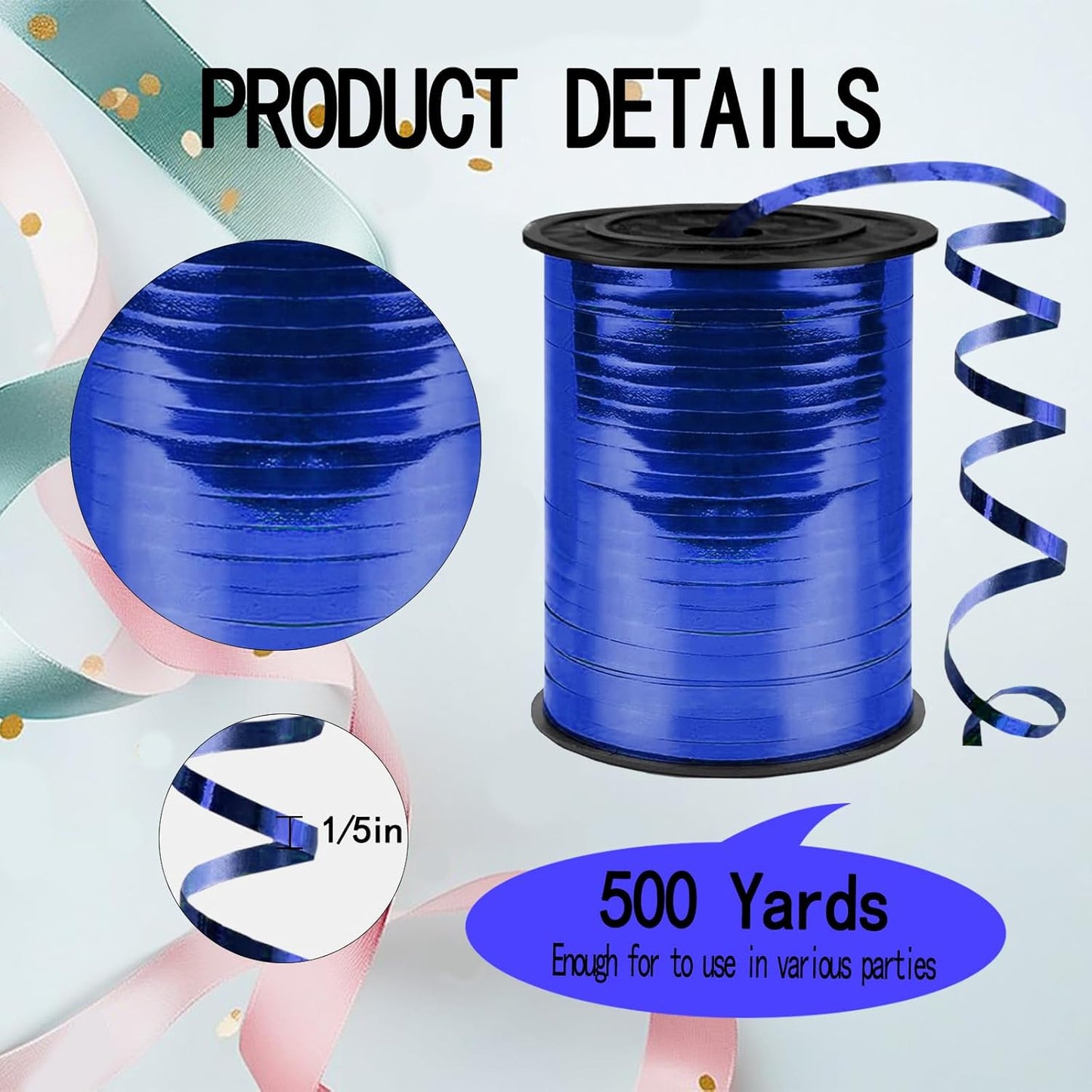 500 Yards Curling Ribbon,1/5 Inch Shiny Black Ribbon,Balloon String, Party Decoration,Ribbons for Florist Flower Bows for Graduation Supplies