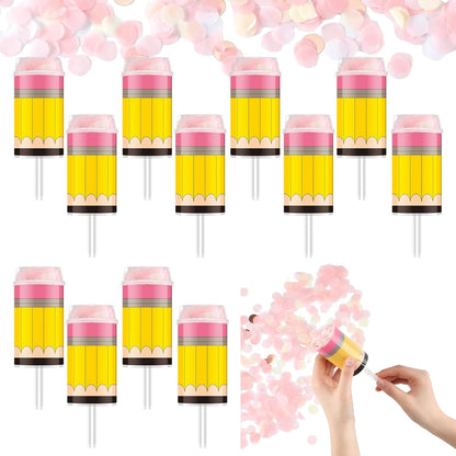 12 Pack Pencil Confetti Poppers End of the Year Gifts for Students from Teachers Last Day of School Party Favors Kindergarten Preschool Graduation Celebration Confetti Shooter Party Popper