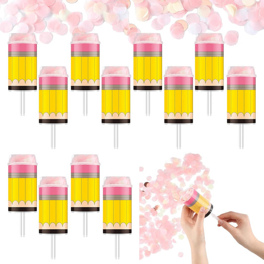 12 Pack Pencil Confetti Poppers End of the Year Gifts for Students from Teachers Last Day of School Party Favors Kindergarten Preschool Graduation Celebration Confetti Shooter Party Popper