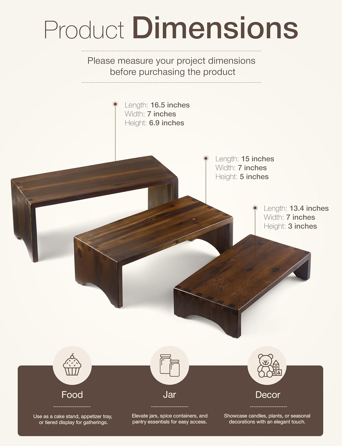 Tidita Acacia Wood Risers Display Stands Set of 3 - Wooden 3 Tier Cupcake Stand - 3 Tiered Riser for Vendors - Decorative Display Risers for Food Desserts Stand, Perfume, Funko POP at Party Wedding