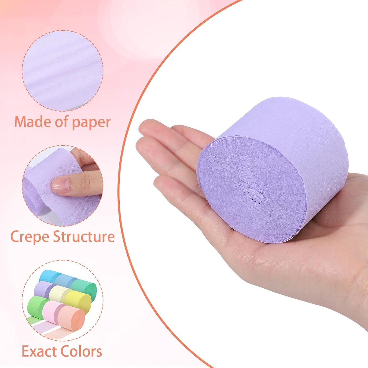 Pastel Crepe Paper Streamers 9 Rolls 738ft,Fancy Streamers Party Decorations for Birthday Mother's Day Wedding Holiday Decorations DIY Gift Wrapping, 1.77 Inch x 82 Ft/Roll