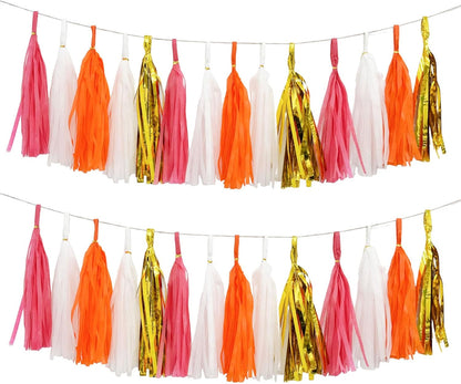 Tassel Garland Tissue Paper Tassel Banner,Tassels Party Decorations for Wedding,Birthday,Bridal/Baby Shower,Pack of 15 (Burgundy/Black/Silver)