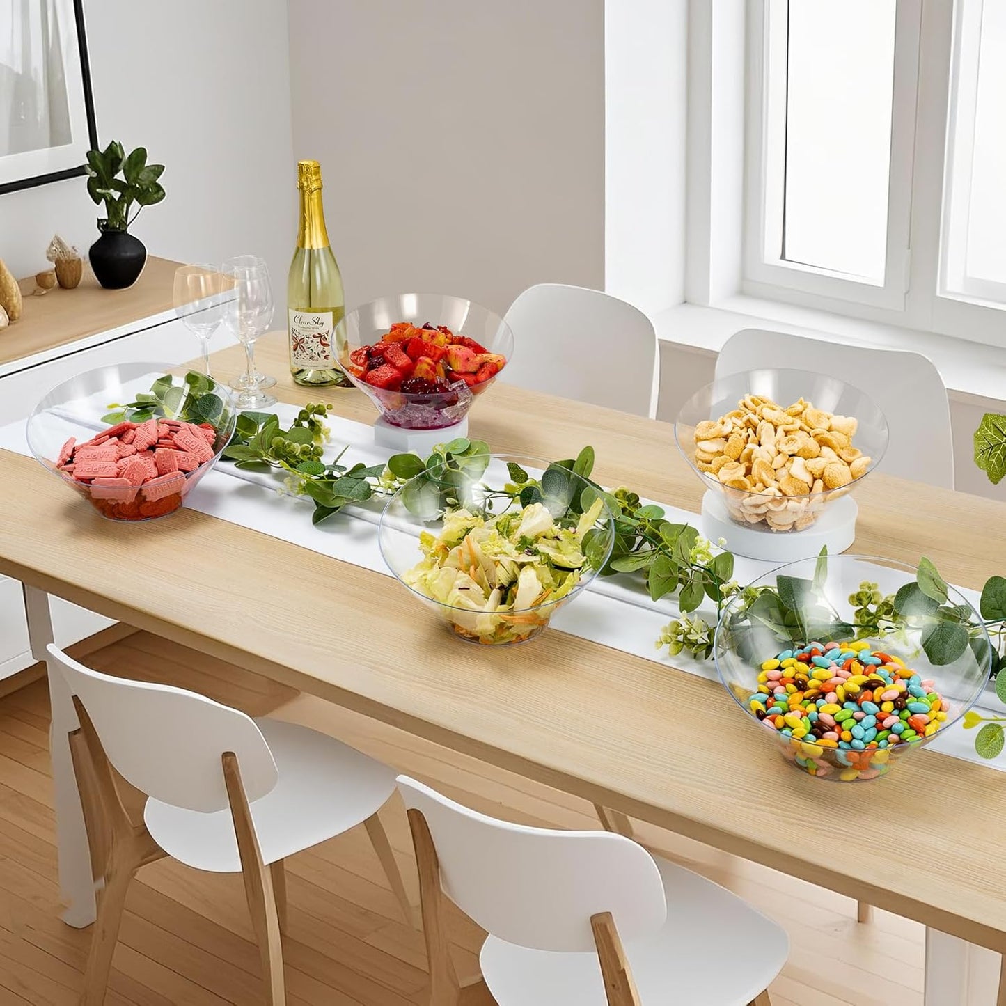 BESTVIP 54oz Clear Plastic Serving Bowls for Party - 12 Pack Angled Disposable Serving Bowls, Party for Chips, Snacks, Fruit, Salad - Bowls for Parties, Daily Use, Catering, Christmas