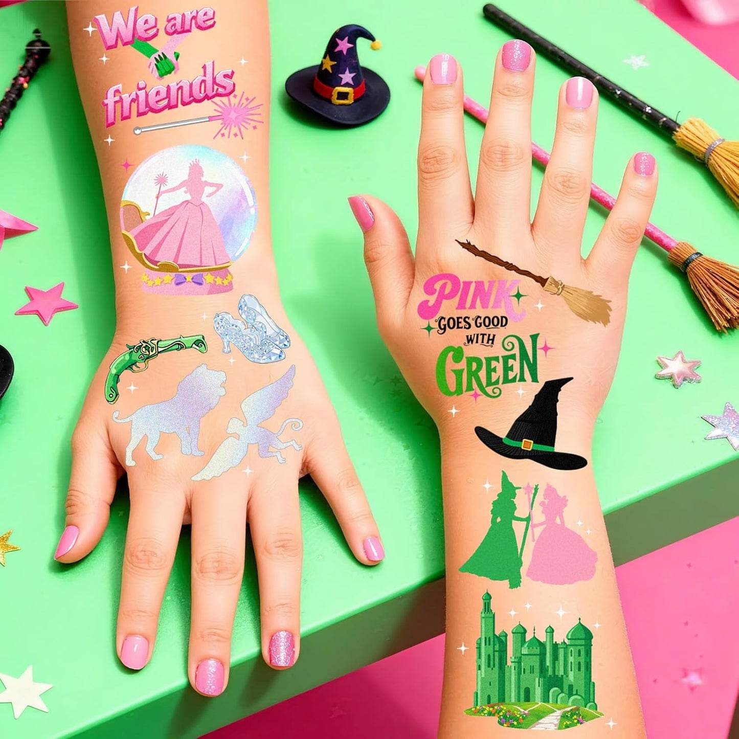 84Pcs Witch Temporary Tattoos - Birthday Witch Accessory, Wizard party decorations in Iridescent Foil Style, Fake Tattoo Stickers for Kids, Movie Themed Party Favors, Gifts for Boys Girls
