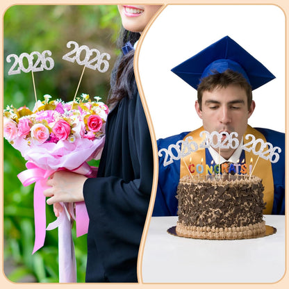 12 Pieces Glitter 2026 Centerpiece Sticks Black Double Sided 2026 Graduation Party Sticks 2026 Floral Picks Table Centerpiece Topper for 2026 Graduation New Year Party Decoration Supplies,4.9x9.1"
