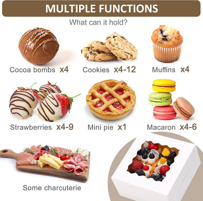 Moretoes 30pcs White Cookie Boxes with Window, 6x6x3 Inches, Bakery Boxes for Cookies, Pastry,Strawberries, Small Pie, Macarons