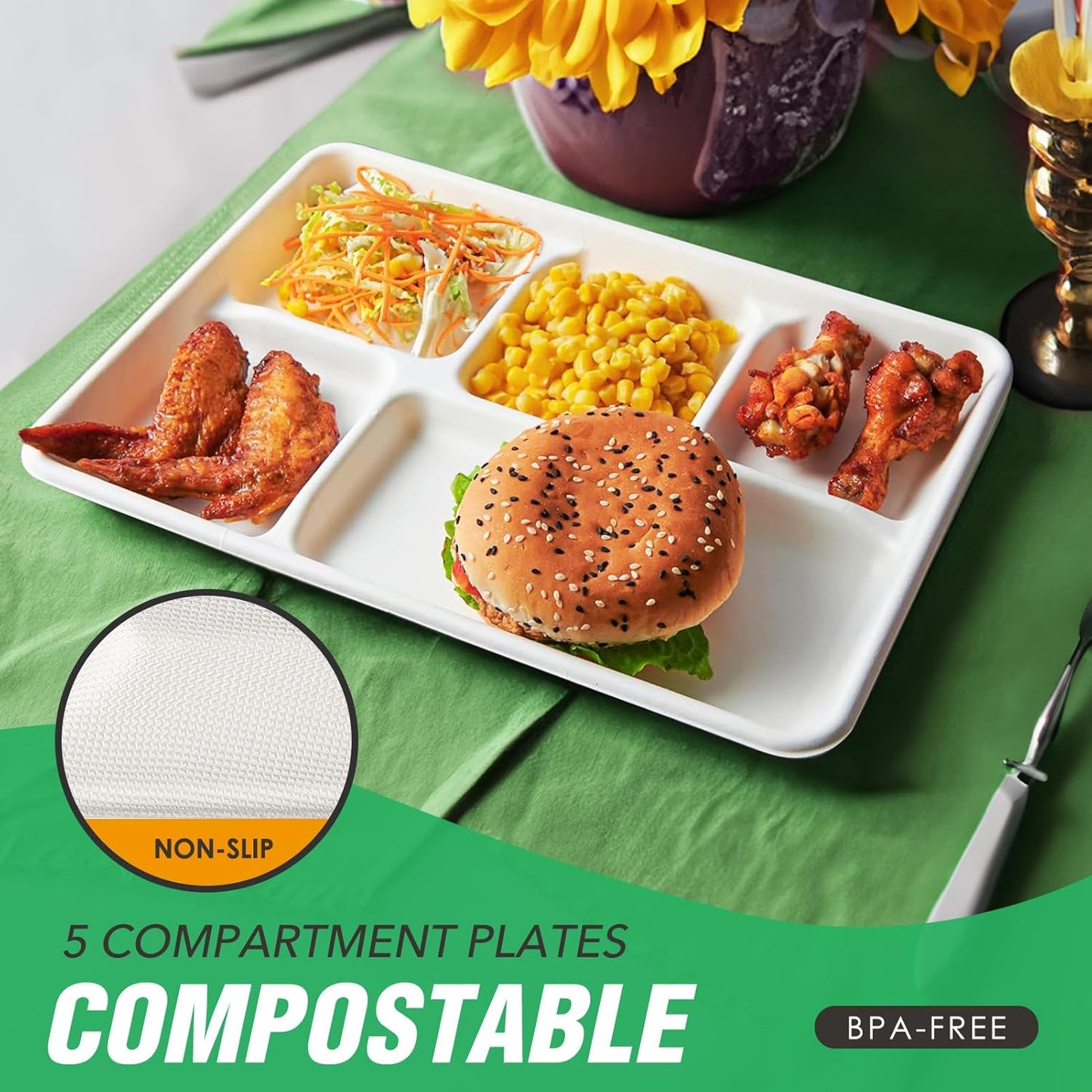 Gezond 50 Pack 14 Inch Disposable Food Trays Eco-friendly Heavy-Duty Large Paper Plates Compostable Sugarcane Platters for Crawfish Lobster Seafood Party Natural