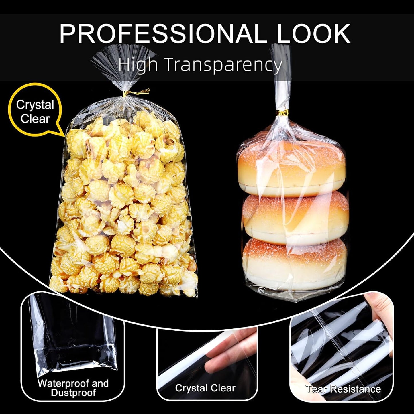 Clear Candy Bags 100pcs 6X10 Cellophane Treat Bag Party Favor Goodie Cake Pop Gift Apple Cello for Gift Baskets Bakery Cookie with Ties
