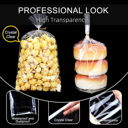 Clear Candy Bags 100pcs 6X10 Cellophane Treat Bag Party Favor Goodie Cake Pop Gift Apple Cello for Gift Baskets Bakery Cookie with Ties