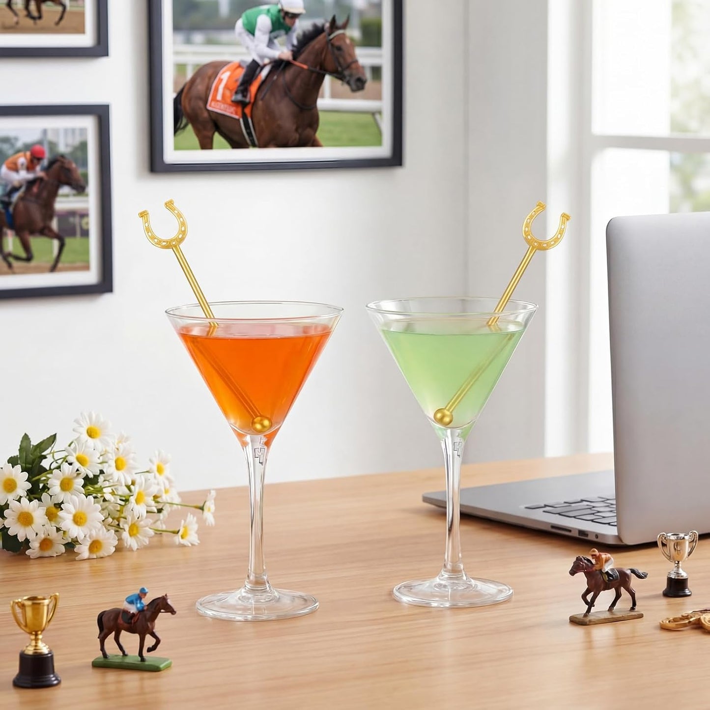 6 Inch Derby Drink Plastic Stirrers Swizzle Sticks for Cocktails Coffee Reusable U Shaped Horseshoe Drink Stirrers for Coffee Beverage Party Bar Weddings Events(Gold,30 Pcs)