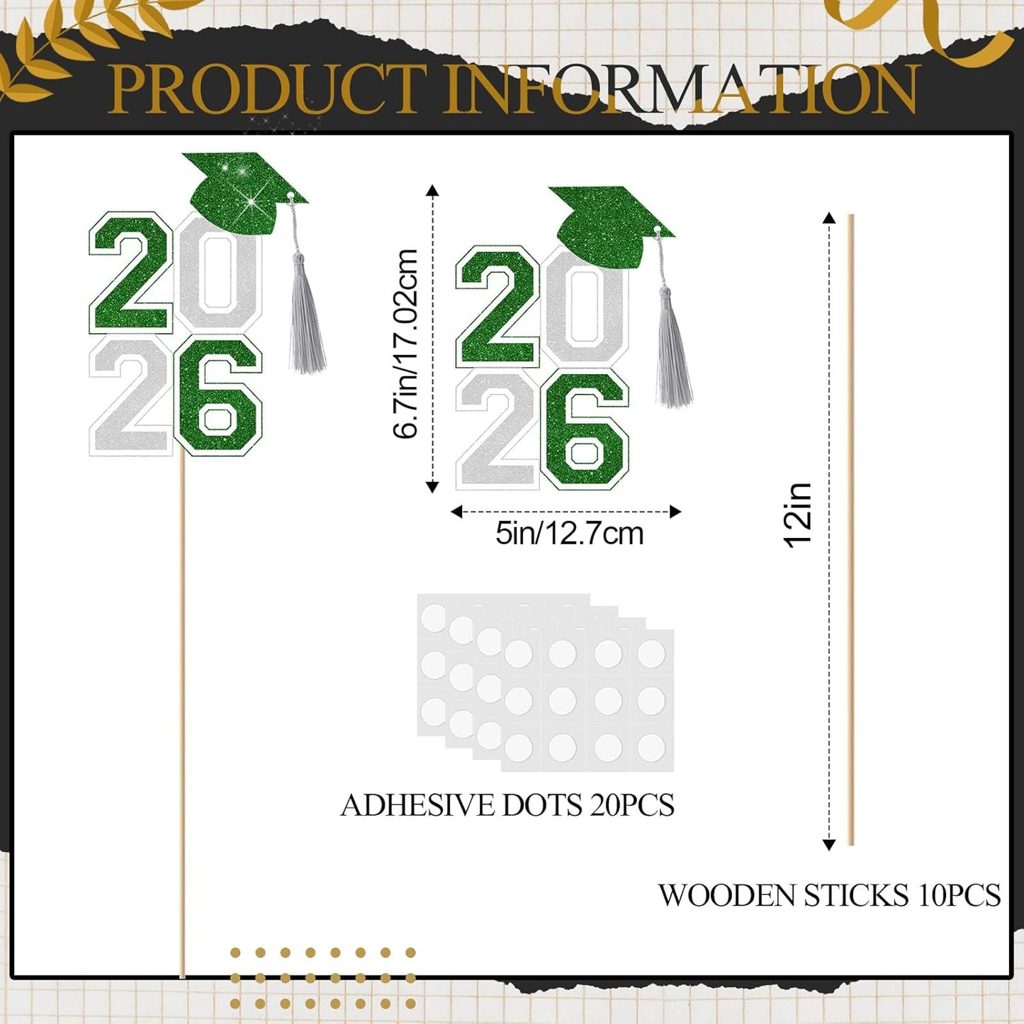 10 Pcs Graduation Table Centerpieces Sticks with Tassels, class of 2026 Grad Cap Picks Table Decoration Cupcake Toppers for Party Centerpiece Decoration Supplies(Blue and Gold)