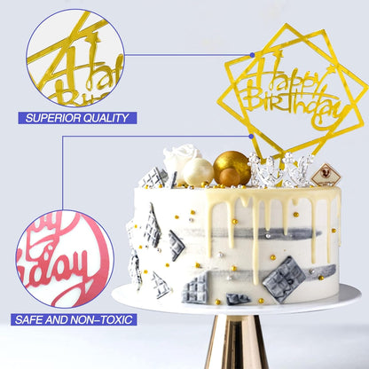 40 PCS Happy Birthday Cake Topper Acrylic Cupcake Topper A Series of Birthday Cake Supplies Decorations 10 Styles 4 Colors