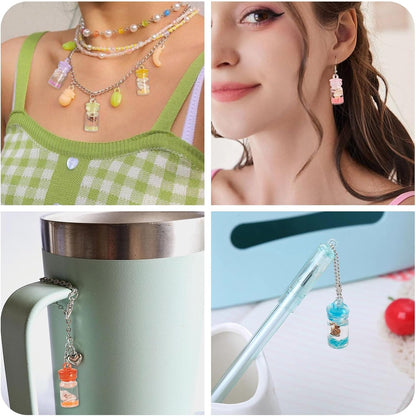 FASHEWELRY 50Pcs Glow in the Dark Resin Wishing Bottle Charms Mystery Jewelry Jar for Glow Bracelets and Necklaces Shell Mini Fairy Dust Necklace Charms for Keychain Earring