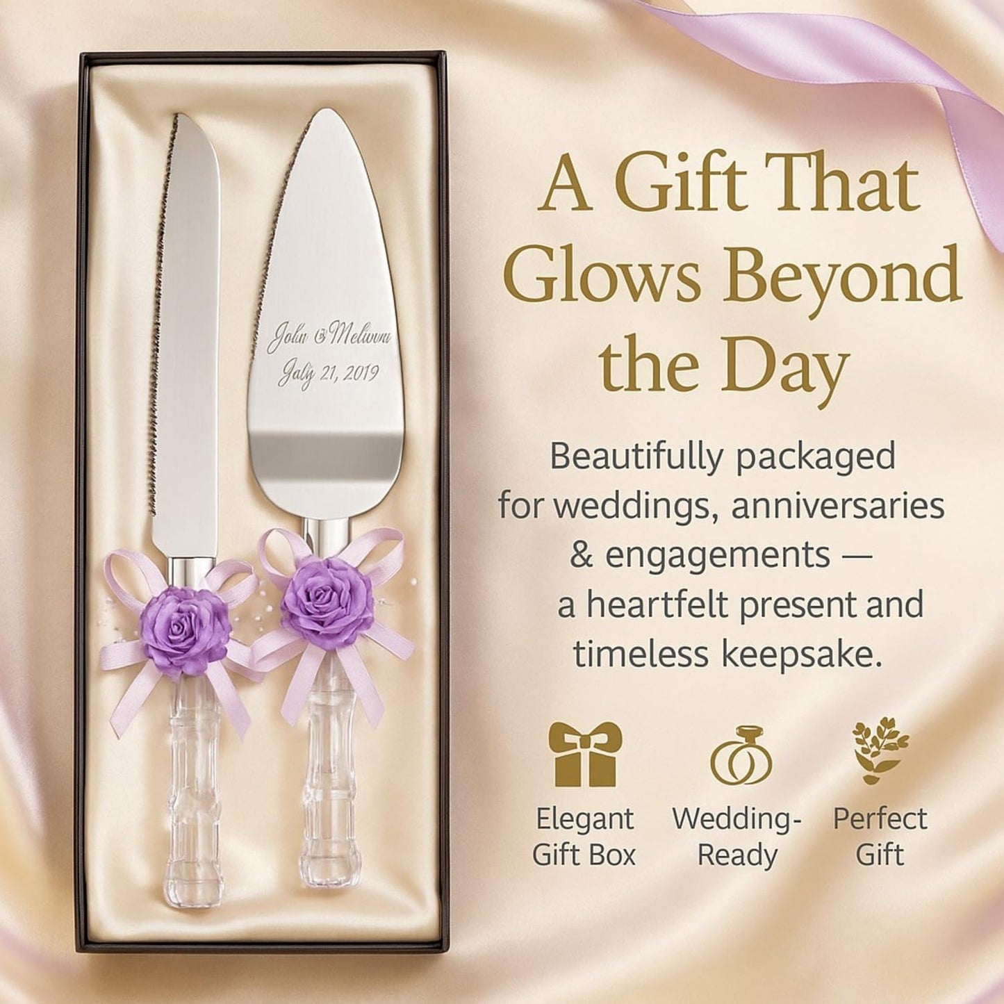GIFTS INFINITY Personalized Wedding Cake Knife and Server Set with Engraving – Cake Cutting Utensil Set, Keepsake Gift for Wedding, Anniversary, Reception, Birthday & Other Occasions (CH-101WB)