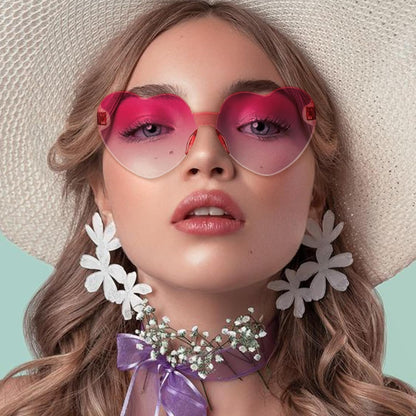Matcheck 16 Heart Shaped Rimless Sunglasses Transparent Candy Colored Glasses Frameless Party Eyewear for Women