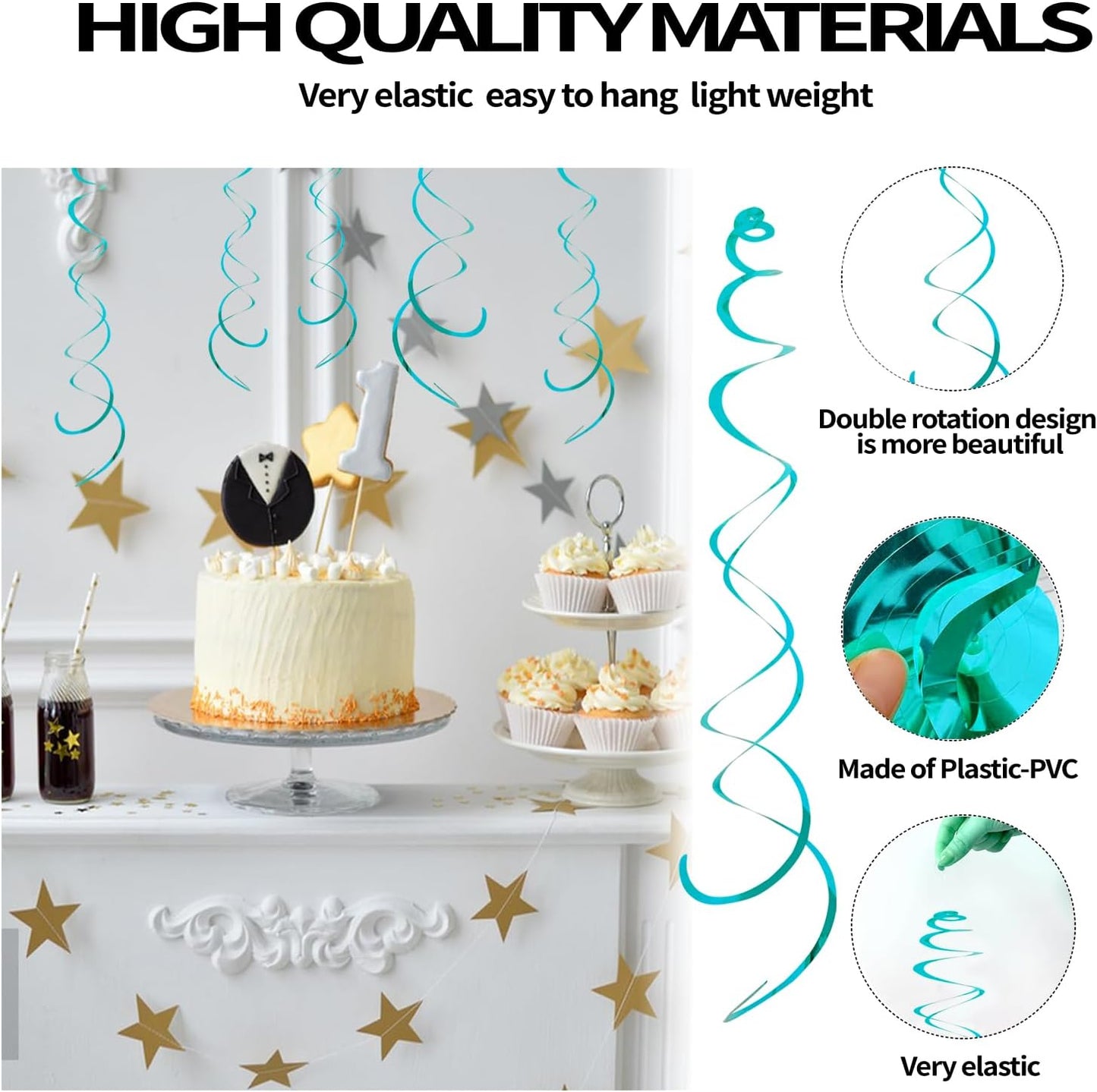 30 Pieces Hanging Swirl Party Decorations Foil Decorations Ceiling Swirl Spiral Hanging Plastic Streamer for Ceiling Birthday Graduation Wedding Celebration Baby Shower Party Supply (Black)