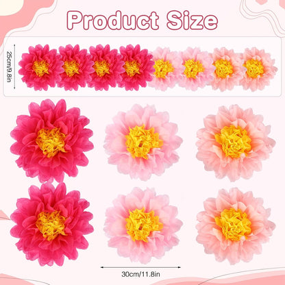 BestoFun 14 PCS Orange & Hot Pink Tissue Paper Flowers – Vibrant Party Decorations for Birthday, Baby Shower, Wedding, Fiesta, and Holiday Events
