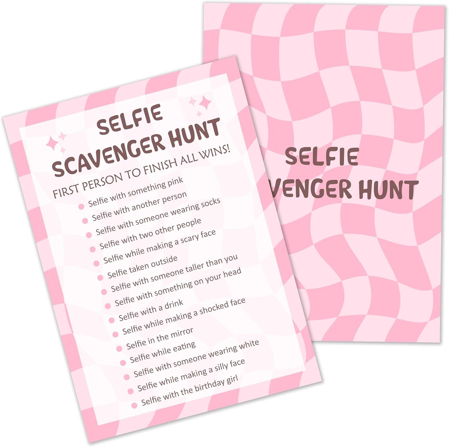Selfie Scavenger Hunt Birthday Party Games Cards for Birthday Sleepover Slumber Party Pink Sweet Party Favors & Supplies Activity for Women Set of 20 - YY026