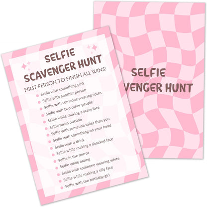 Selfie Scavenger Hunt Birthday Party Games Cards for Birthday Sleepover Slumber Party Pink Sweet Party Favors & Supplies Activity for Women Set of 20 - YY026