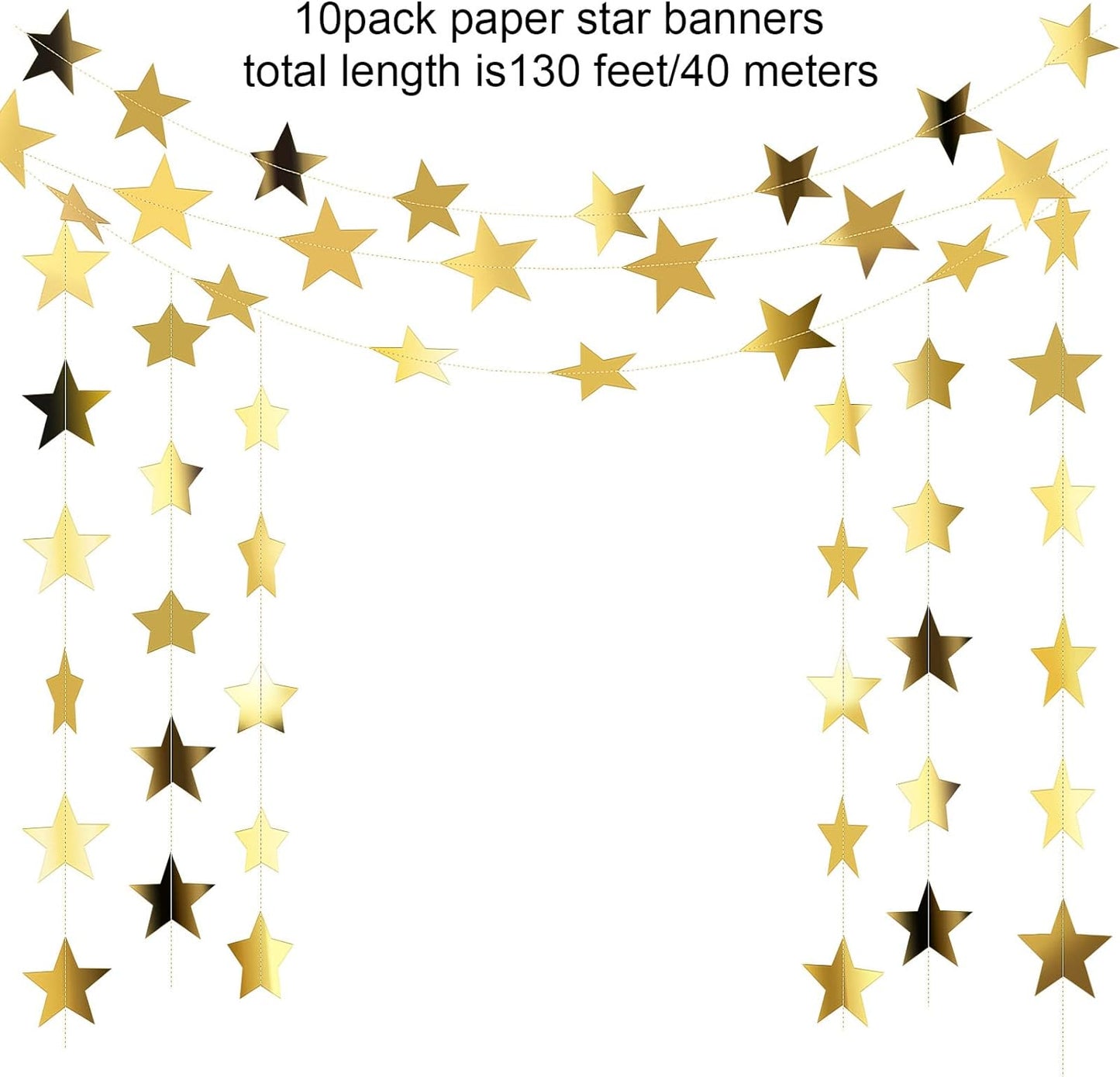 Patelai Glitter Star Garland Banner 2026 Graduation Decor 130 Feet Star Hanging Banner Twinkle Backdrop for Party Birthday Classroom Wedding Supplies(Gold)