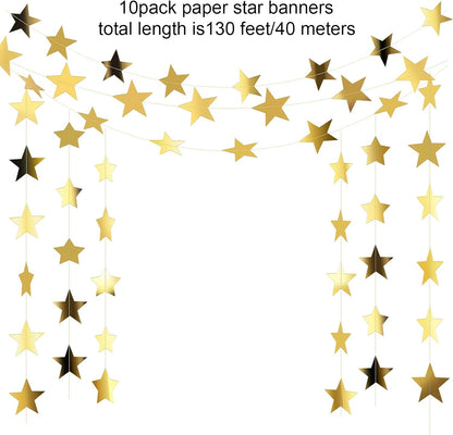 Patelai Glitter Star Garland Banner 2026 Graduation Decor 130 Feet Star Hanging Banner Twinkle Backdrop for Party Birthday Classroom Wedding Supplies(Gold)
