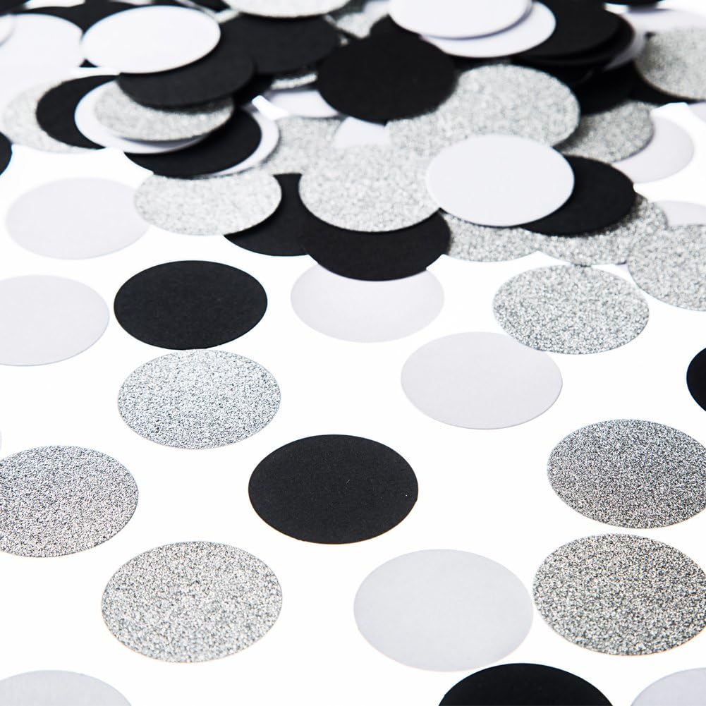 Glitter Paper Circle Dots Confetti Wedding Birthday Theme Party Table Decoration Glitter Silver, Black and White, 1.2 inch, 200pc