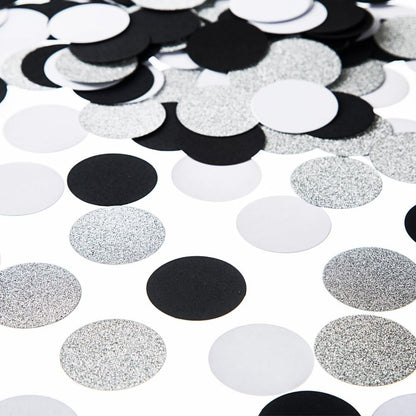 Glitter Paper Circle Dots Confetti Wedding Birthday Theme Party Table Decoration Glitter Silver, Black and White, 1.2 inch, 200pc