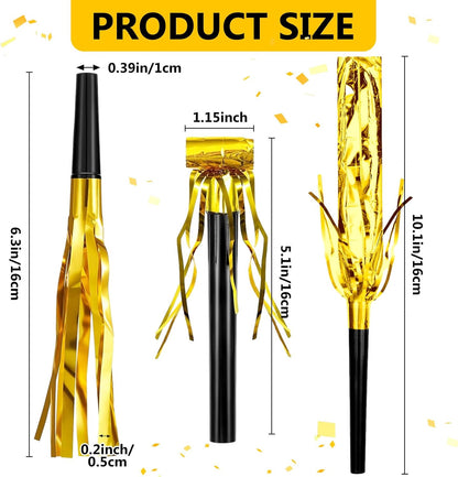 Skylety 48 Pcs Noise Makers Glitter Noise Makers Metallic Fringed Party Blowers Noisemakers Horns for Adults Birthday Graduation Sporting Events 2026 New Years Party Favor Supplies (Gold)