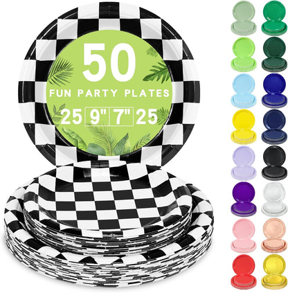 LANLISA 50 Pcs Pink Paper Plates Disposable, 25-9" & 25-7" Disposable Birthday Cake Dessert Plates For Valentines Day, Baby Shower, Easter Party, Mothers Day Party Supplies