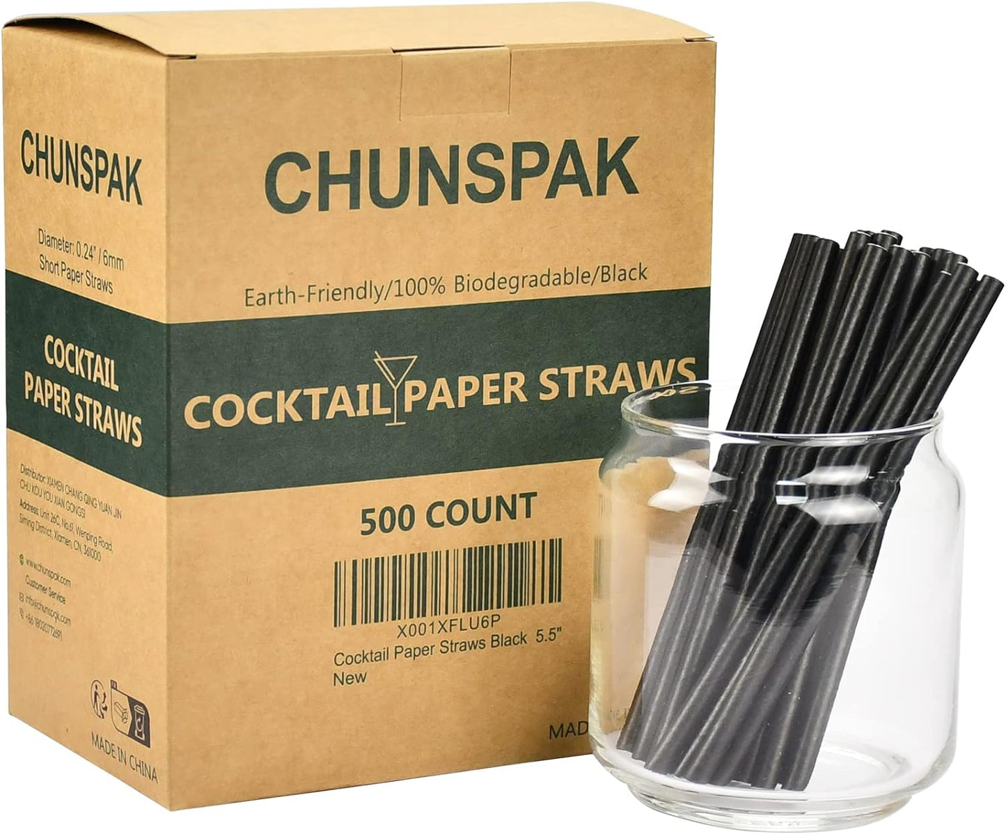 Black Paper Straws, Solid black/250 Bulk, Biodegradable Paper Drinking Straws for Cocktail, Drinks, Bars and Restaurant, 7.75"x0.24"