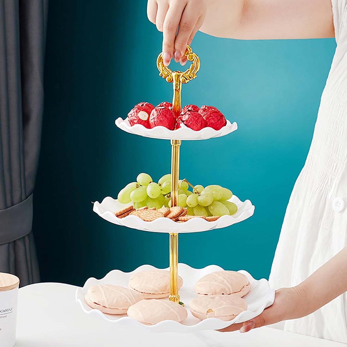5 Pieces Cupcake Stand Set, 2 PCS 3 Tier Cupcake Stands with 3 Pieces Appetizer Trays Dessert Table Display Set for Mother's Day, Party, Tea Party and Wedding