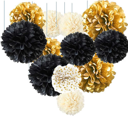 XIKSXITN 12 pc Rose Gold Gradient Tissue Paper Pom poms-Hanging Gold Dot White Paper Pom Poms Paper Flowers Ball for Party Decorative(8&10&12 inch)