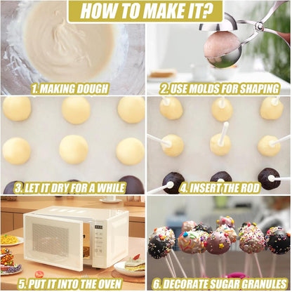 Cake Pop Sticks and Wrappers,Cake Pop Maker Set Include 100 Cake Pop Bags,Lollipop Sticks and Gold Metallic Twist Ties Meat Baller with One Handles Cake Pops Making Tools for Candies and Chocolates