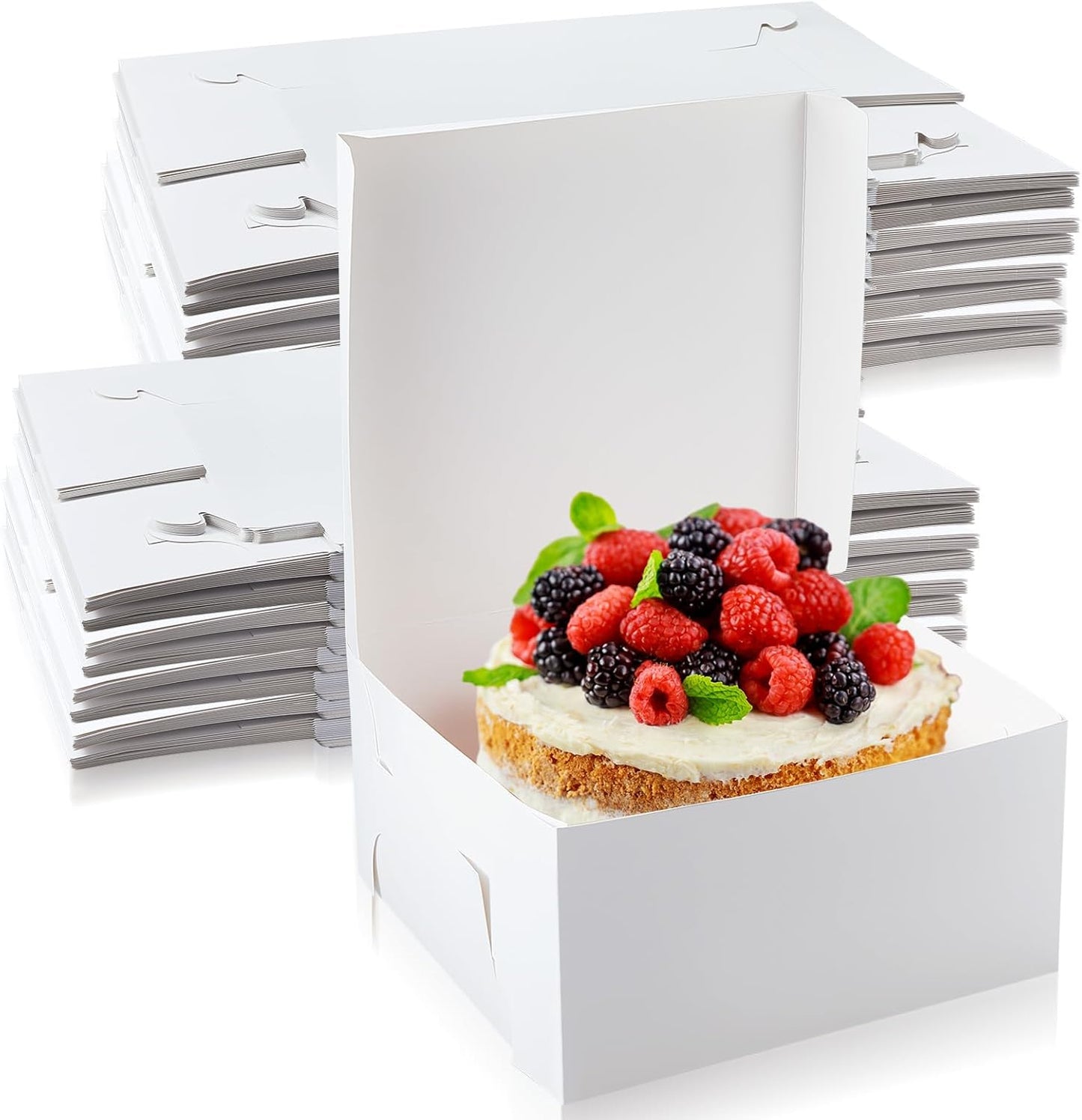 Ireer 50 Pack 12 x 12 x 5 Inch White Cake Boxes Cardboard Bakery Boxes for Pie Pastry Cookie