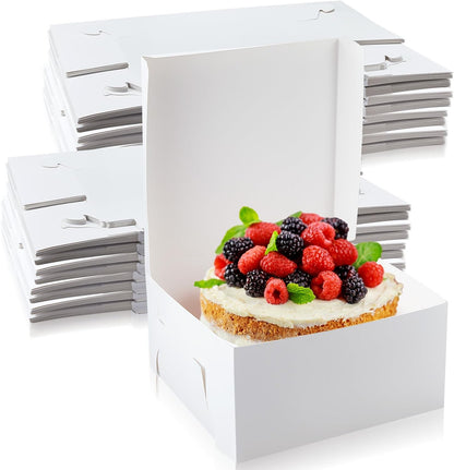 Ireer 50 Pack 12 x 12 x 5 Inch White Cake Boxes Cardboard Bakery Boxes for Pie Pastry Cookie
