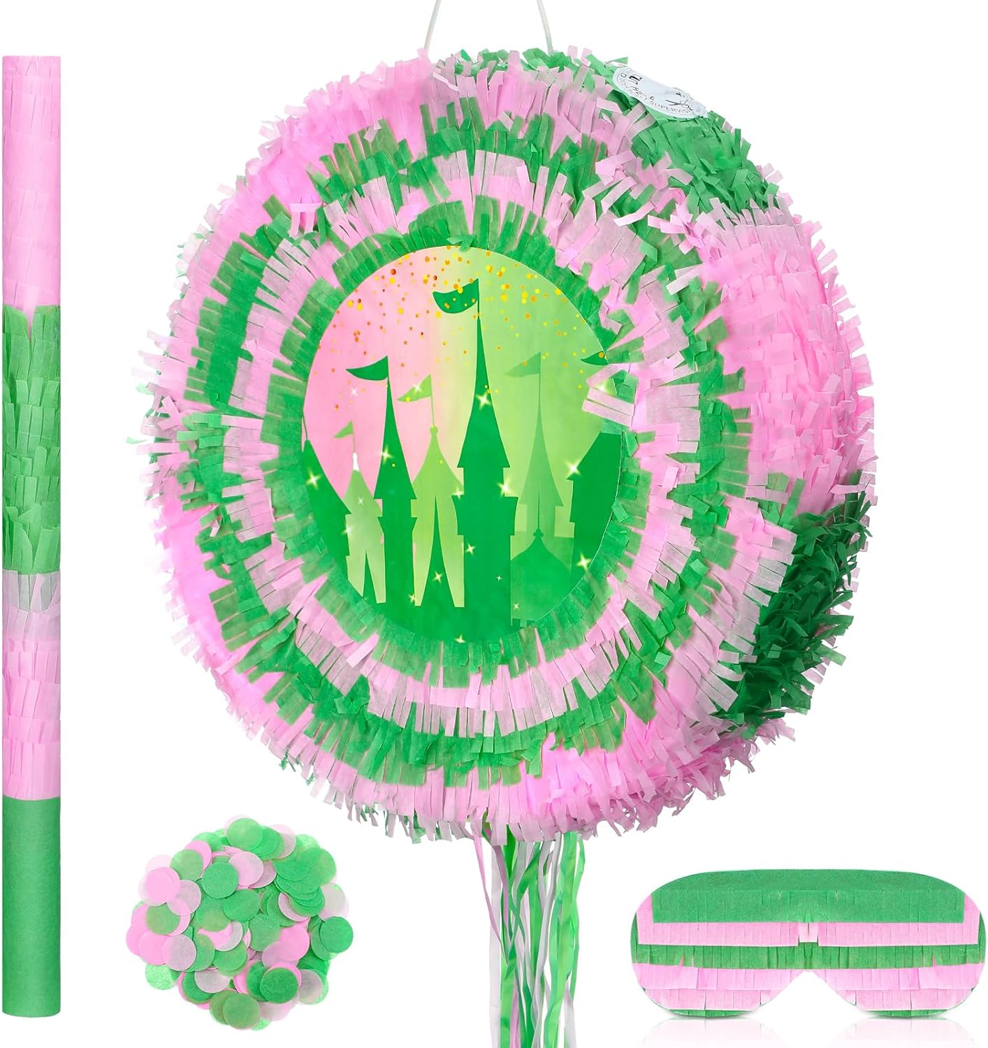 Soulchen Witch Piñata 14.2'' Pink and Green Piñata Game Set with Stick and Blindfold Princess and Witch Party Favor Pink and Green Party Decor for Birthday Quinceañera Baby Shower Movie Supplies