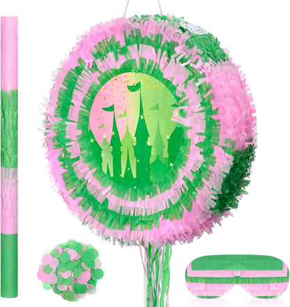 Soulchen Witch Piñata 14.2'' Pink and Green Piñata Game Set with Stick and Blindfold Princess and Witch Party Favor Pink and Green Party Decor for Birthday Quinceañera Baby Shower Movie Supplies