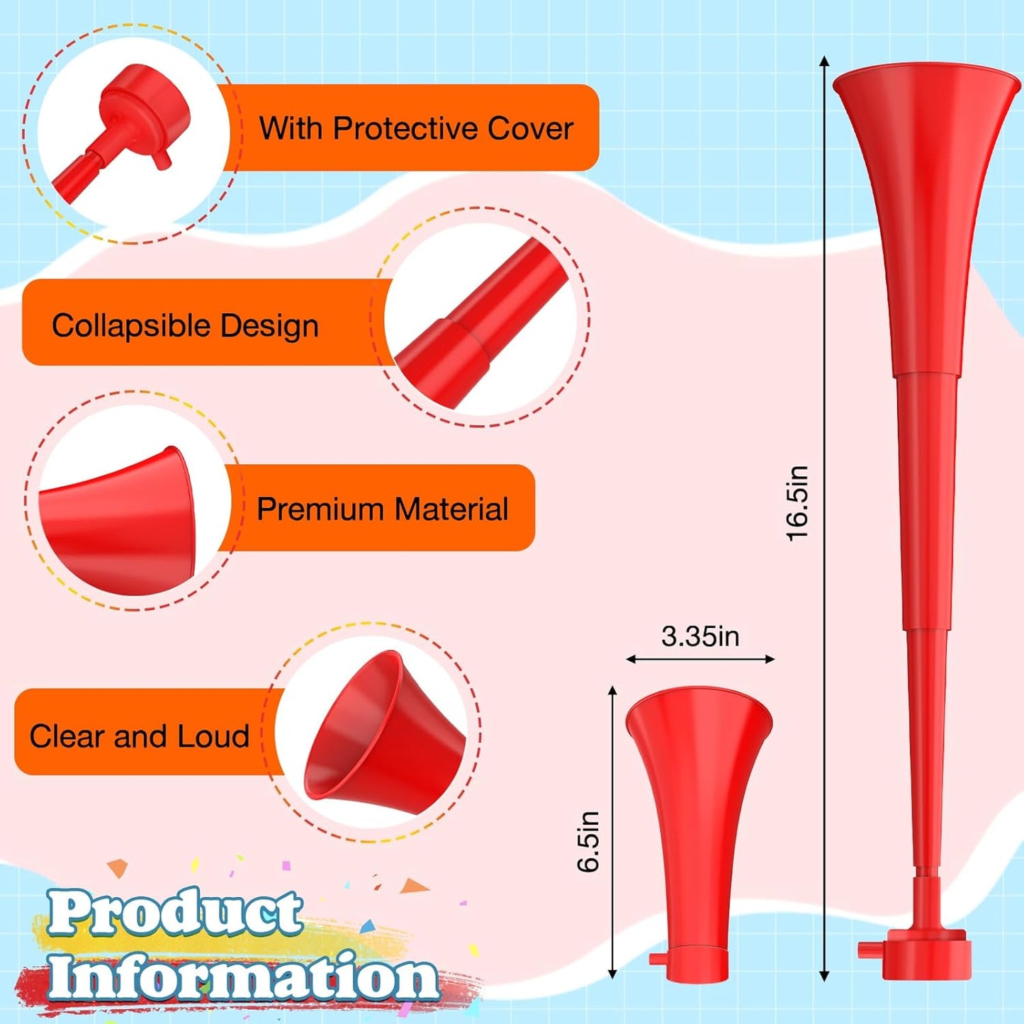 Stadium Horn for 2026 World Cup, Vuvuzela Plastic Trumpet Collapsible Cheering Blow Horns Loud Soccer Noise makers for Sporting Events Football Games Carnival Fun Birthday Party Favors - 1PCS (Blue)