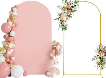 Wokceer 7.2 FT Wedding Arch Backdrop Stand and White Arch Cover, Metal Arch Stand with Arch Stand Cover for Birthday Party Wedding Ceremony Bridal Baby Shower Event Decor