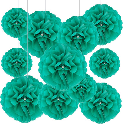 Tissue Paper Pom Poms, Pink Tissue Paper Flowers, Hanging Flower Balls for Weddings Fiesta Parties Birthday Baby Showers Classroom Bridal Shower Decoration (18Piece Set-6/10/12/14Inch)