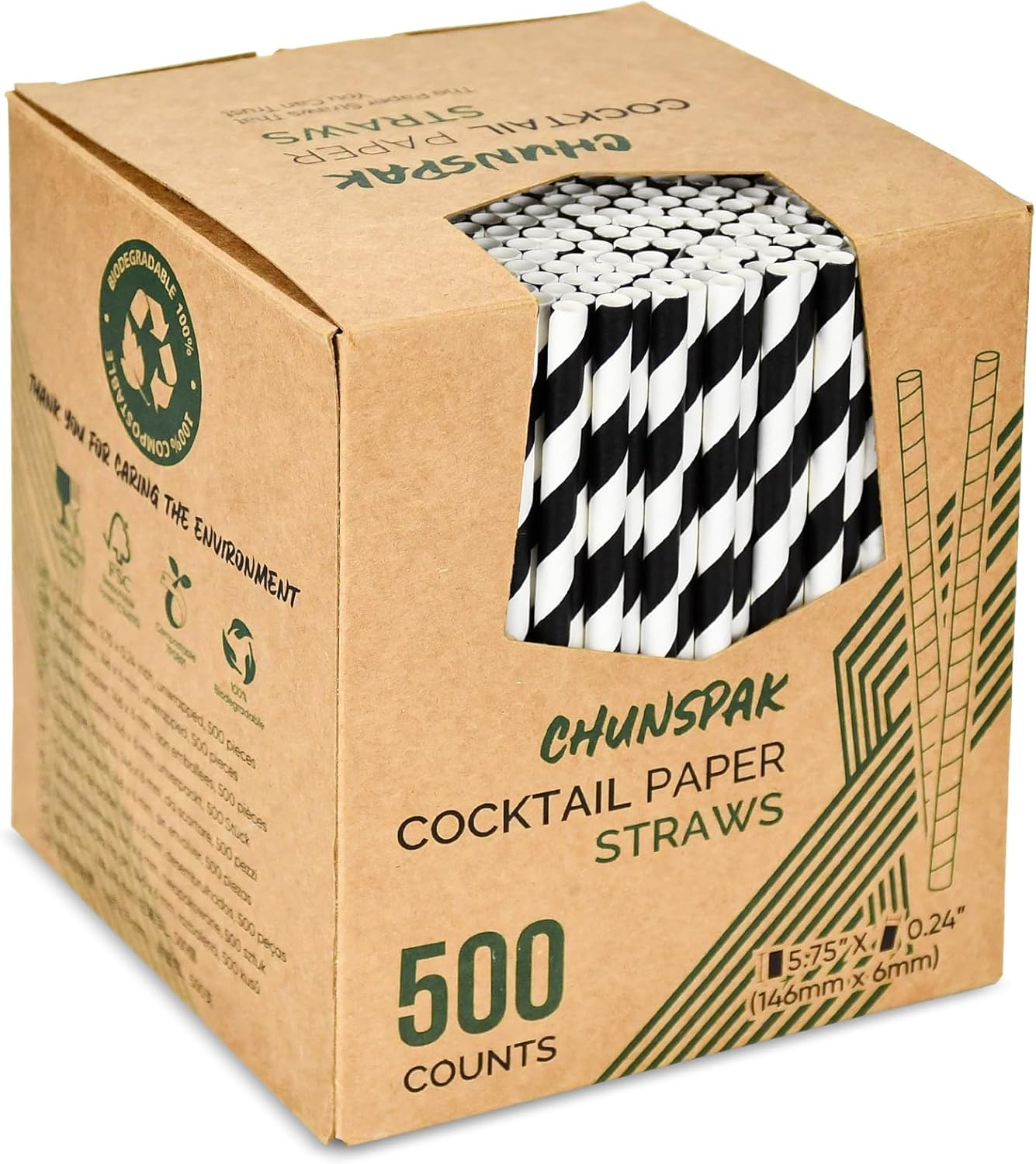 5.75 inch Orange Paper Cocktail Straws, Short Disposable Drinking Straws 500 Counts, Unwrapped - Compostable