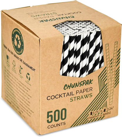 5.75 inch Orange Paper Cocktail Straws, Short Disposable Drinking Straws 500 Counts, Unwrapped - Compostable