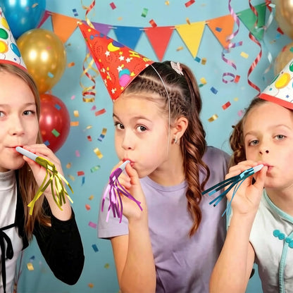 30 PCS Fringed Glitter Party Blowers, Funny Birthday Noise Makers Colorful Horns Whistles for Kids Adults Carnival Birthday Party Graduations Party Celebration Supplies