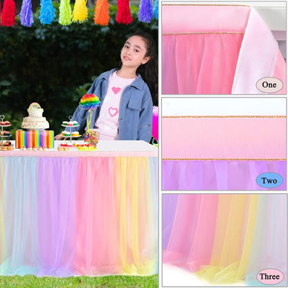Suppromo 6ft Pink Tulle Table Skirt Baby Shower Tablecloth for Rectangle Tables or Round Tables Pink Ruffle Tutu Table Skirts Desk Skirt for Princess Girls Birthday Party Cake Dessert Decorations
