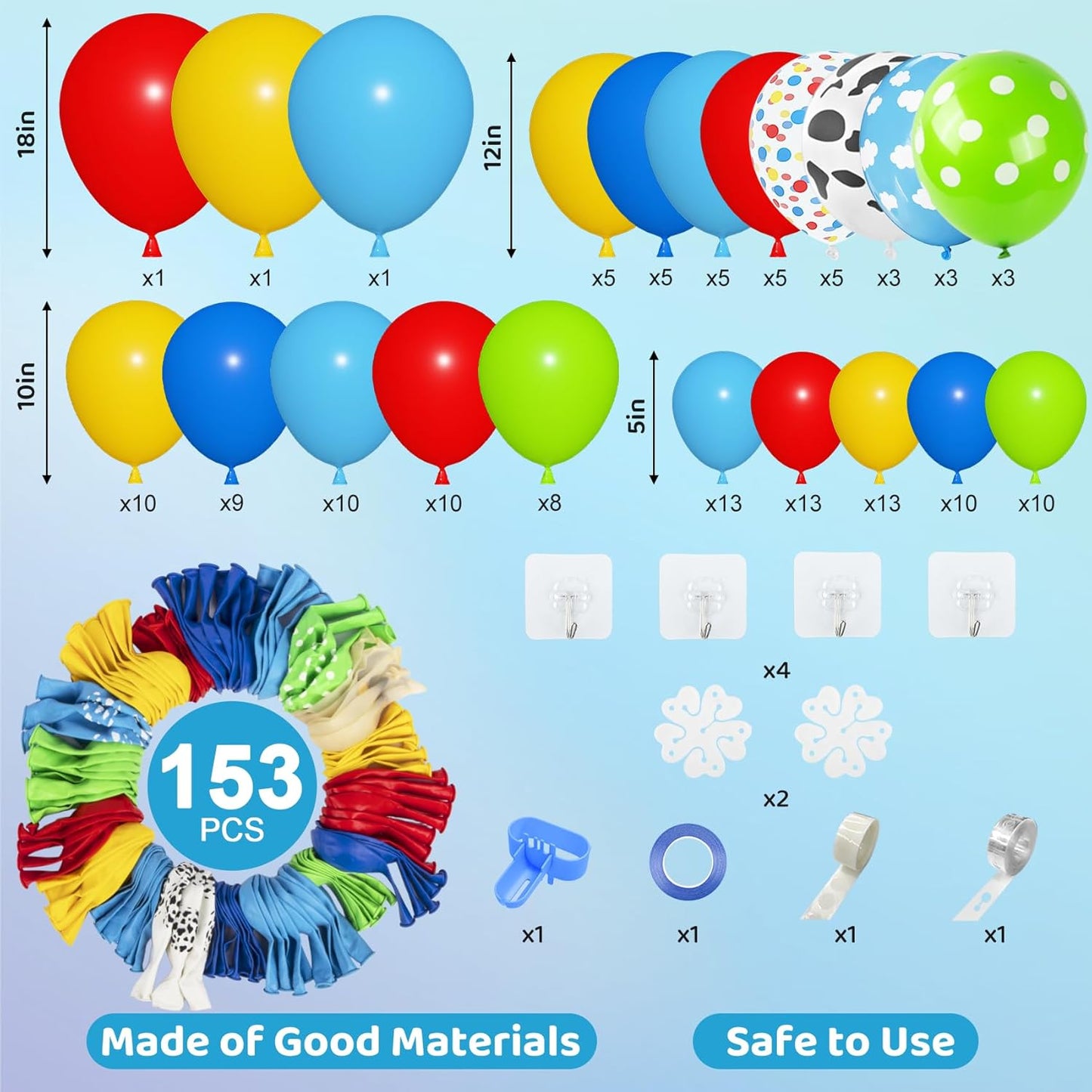 Amandir 153pcs Purple Blue Pink Balloon Garland Arch Kit, Different Sizes 18 12 10 5 inch Teal Yellow Latex Metallic Confetti Balloons for Magic Birthday Engagement Party Decoration