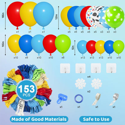 Amandir 153pcs Purple Blue Pink Balloon Garland Arch Kit, Different Sizes 18 12 10 5 inch Teal Yellow Latex Metallic Confetti Balloons for Magic Birthday Engagement Party Decoration