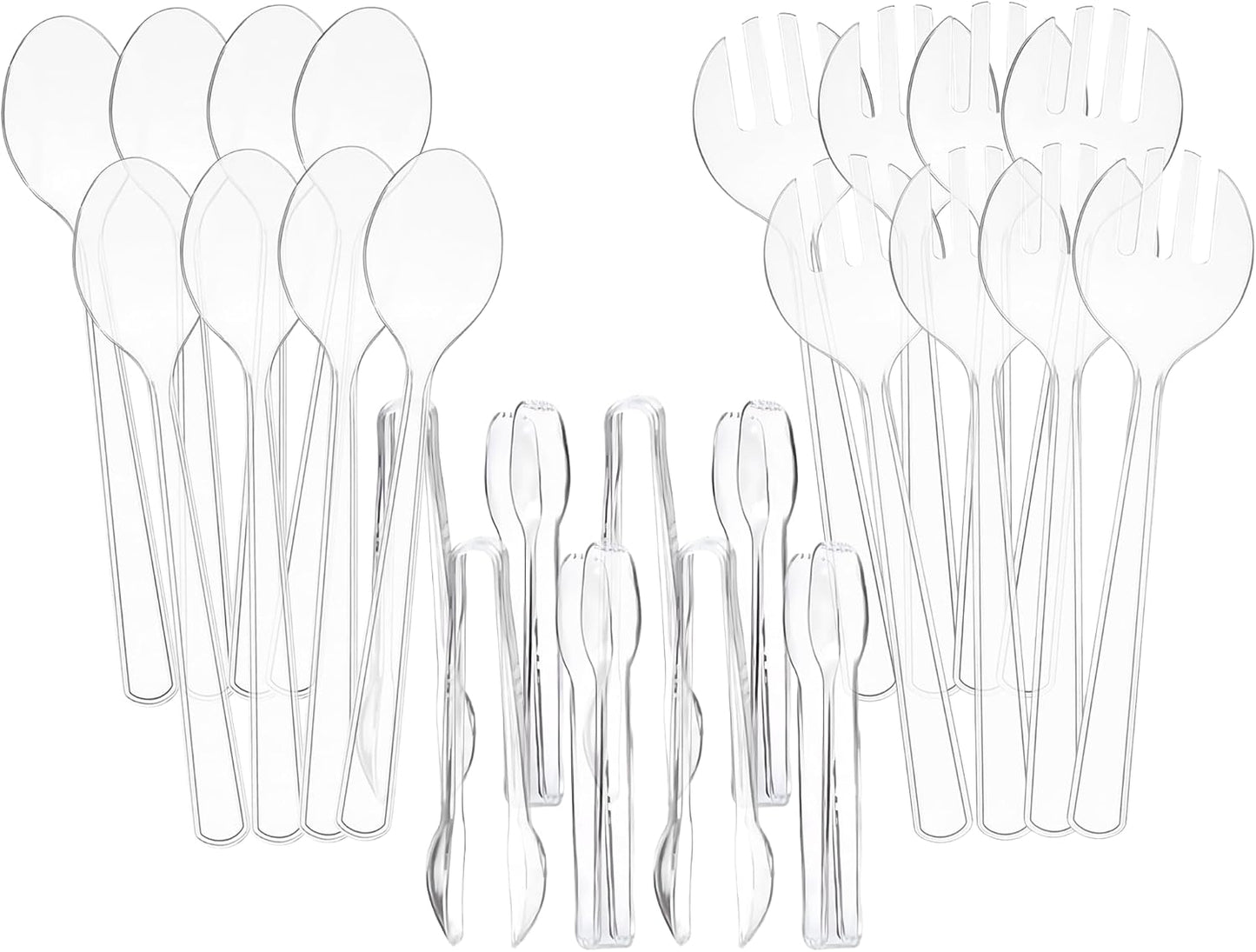 Set of 12 Heavy Duty Disposable Plastic Serving Utensils! 10” Spoons & Forks and 6-1/2” Tongs