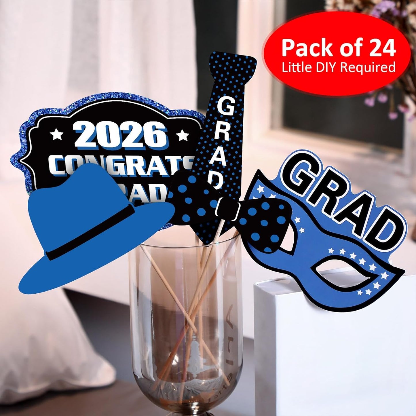 Blulu 24 Pieces 2026 Graduation Party Photo Booth Props Kit, Funny Graduation Party Selfie Props, Selfie Photo Frame for High School and College Grad Favors Supplies(Pink)