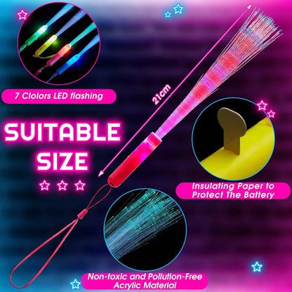Skylety 36 Pcs Fiber Optic Wand, LED Fiber Optic Wand with 3 Light Modes, Glow Fibers Optics Sticks for Wedding Neon Party, New Year Party Favors, Bar Dj, Valentine's Day(Bright Color)